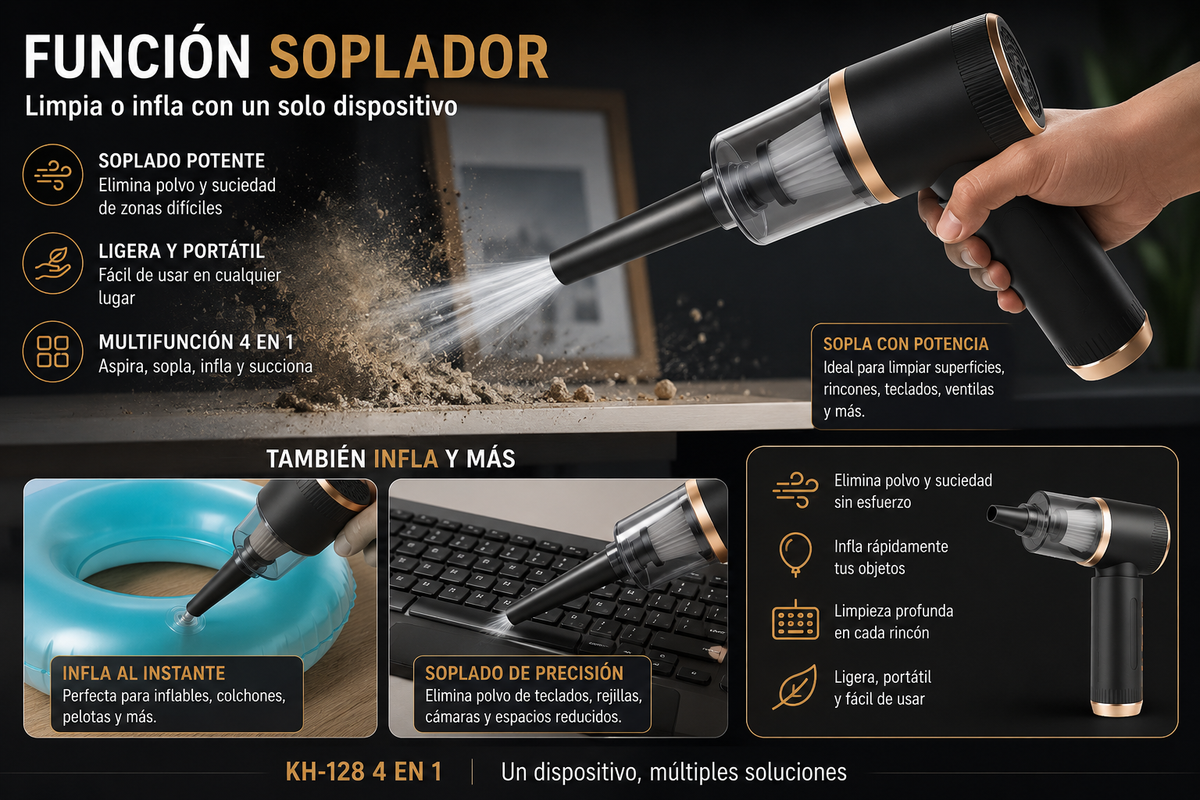 Aspiradora de Mano Inalámbrica 4 en 1 KH-128 – Portátil, Ligera y Recargable USB-C