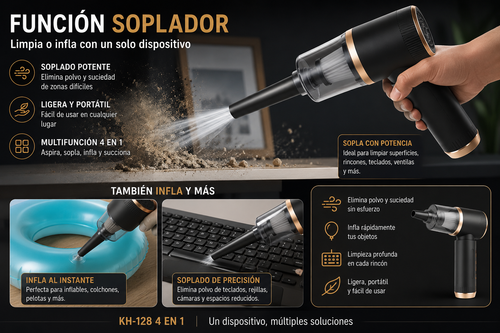 Aspiradora de Mano Inalámbrica 4 en 1 KH-128 – Portátil, Ligera y Recargable USB-C