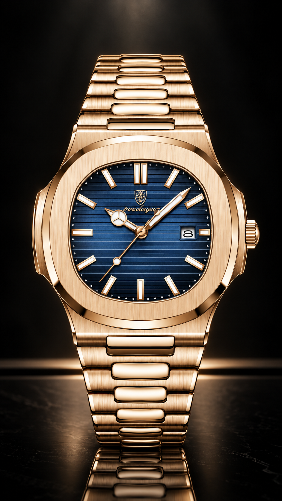 Reloj de Lujo para Hombre POEDAGAR 613 Oro Rosa/ Pateado Verde, de Negocios, Luminoso, Impermeable y de Cuarzo