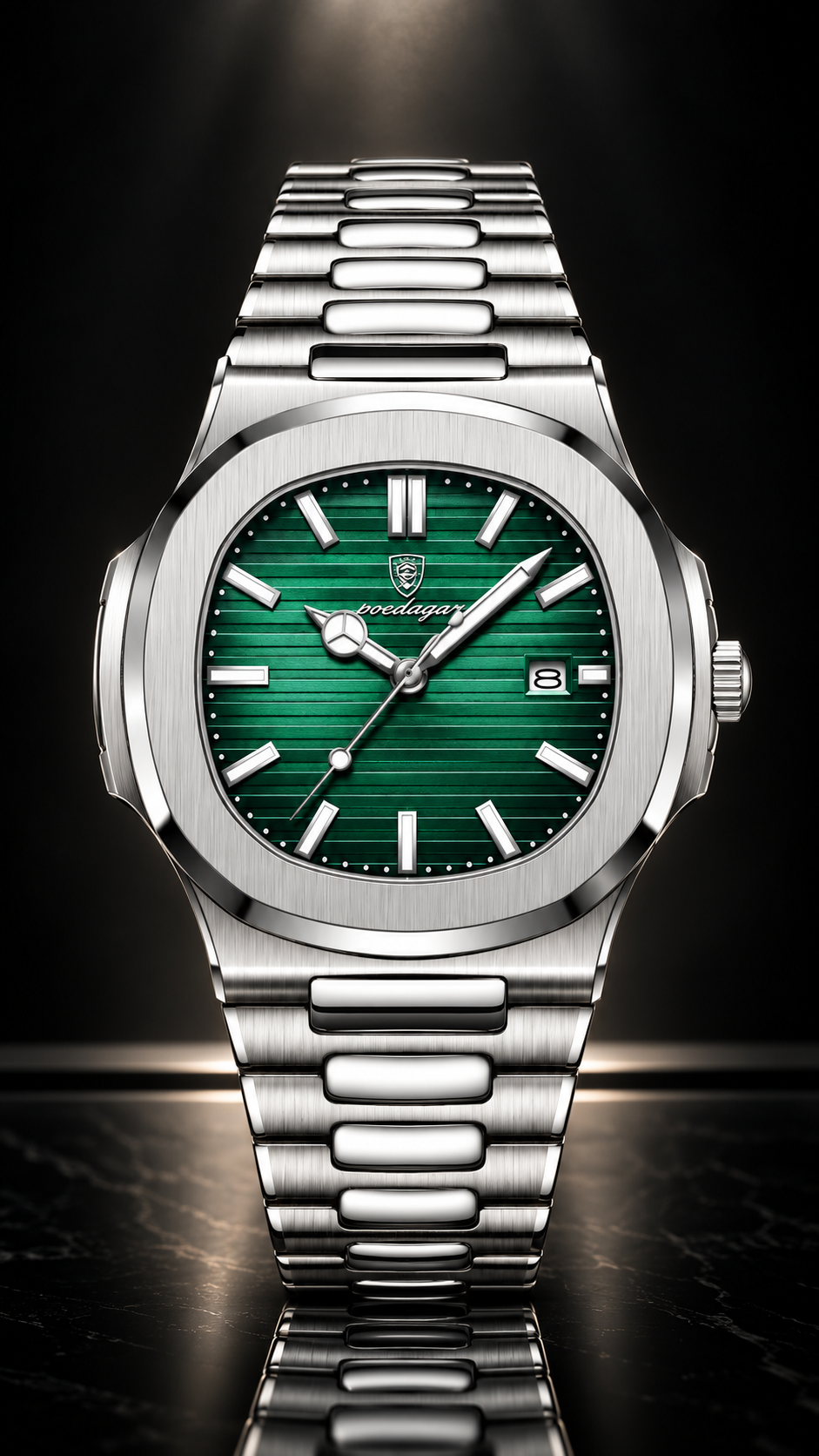 Reloj de Lujo para Hombre POEDAGAR 613 Oro Rosa/ Pateado Verde, de Negocios, Luminoso, Impermeable y de Cuarzo